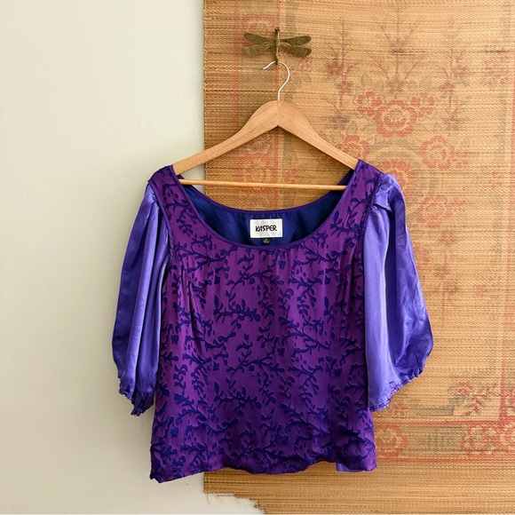 Upcycled Brocade Puff Sleeve Purple Blouse - Picture 1 of 7
